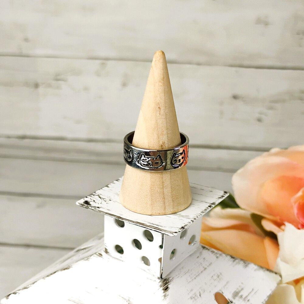 NEW Cute Cat Heads Silver Tone Ring Size 8 Kitty, Kitten, Funky, Eclectic